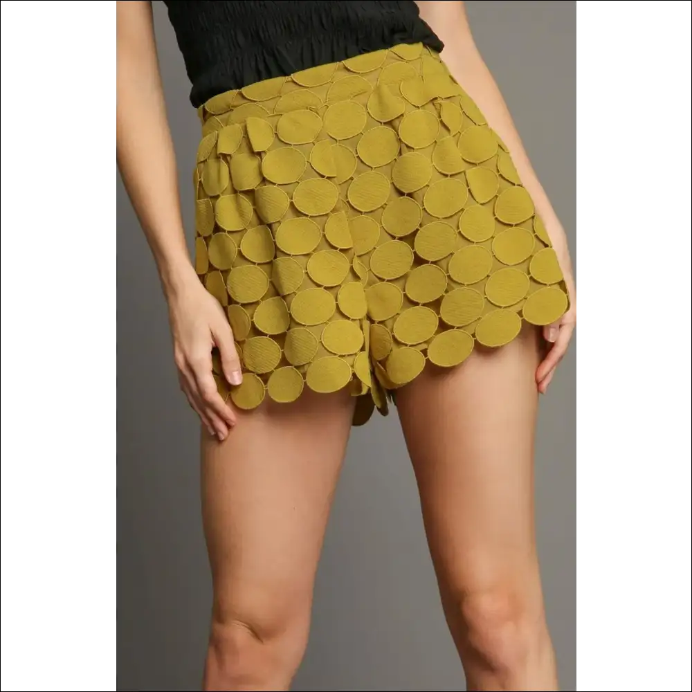 Polka Dot Lace Shorts - Whimsical Plus Size Chic - Mustard / 1xl - on Sale Worldwide Shipping