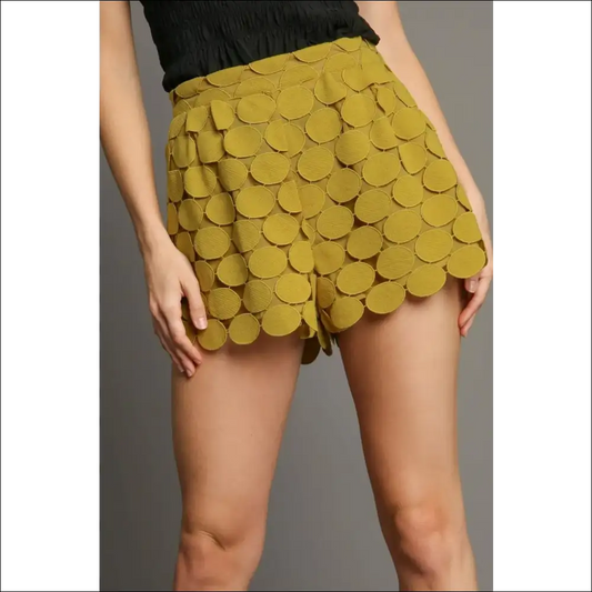 Polka Dot Lace Shorts - Whimsical Plus Size Chic - Mustard / 1xl - on Sale Worldwide Shipping