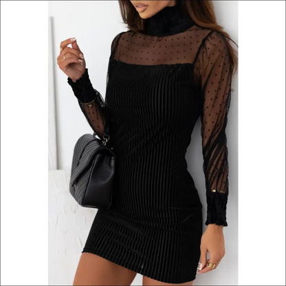 Polka Dot Mock Neck Long Sleeve Dress - Dresses on Sale Worldwide Shipping