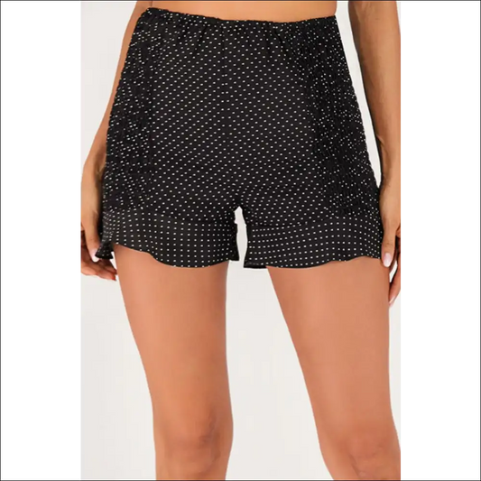 Polka Dot Smocked Ruffle Hem Shorts - Black / s - on Sale Worldwide Shipping