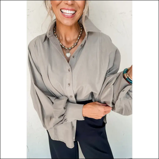 Poofy Balloon Sleeve Shirt Cotton Cuteness Alert - Grey / s - Blouses on Sale Worldwide Shipping