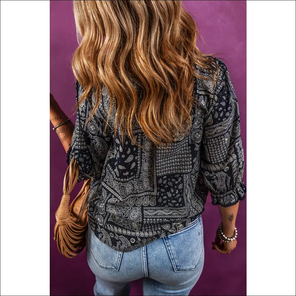 Printed Buttoned Flounce Sleeve Blouse - Blouses on Sale Worldwide Shipping