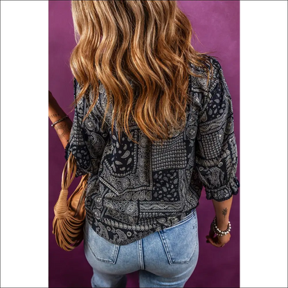Printed Buttoned Flounce Sleeve Blouse - Blouses on Sale Worldwide Shipping