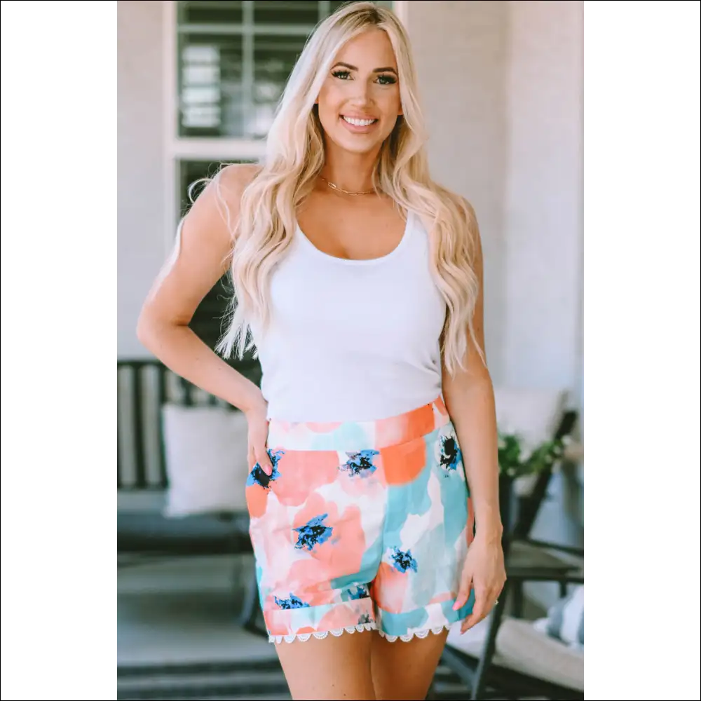 Printed Lace Trim Shorts with Pockets - on Sale Worldwide Shipping