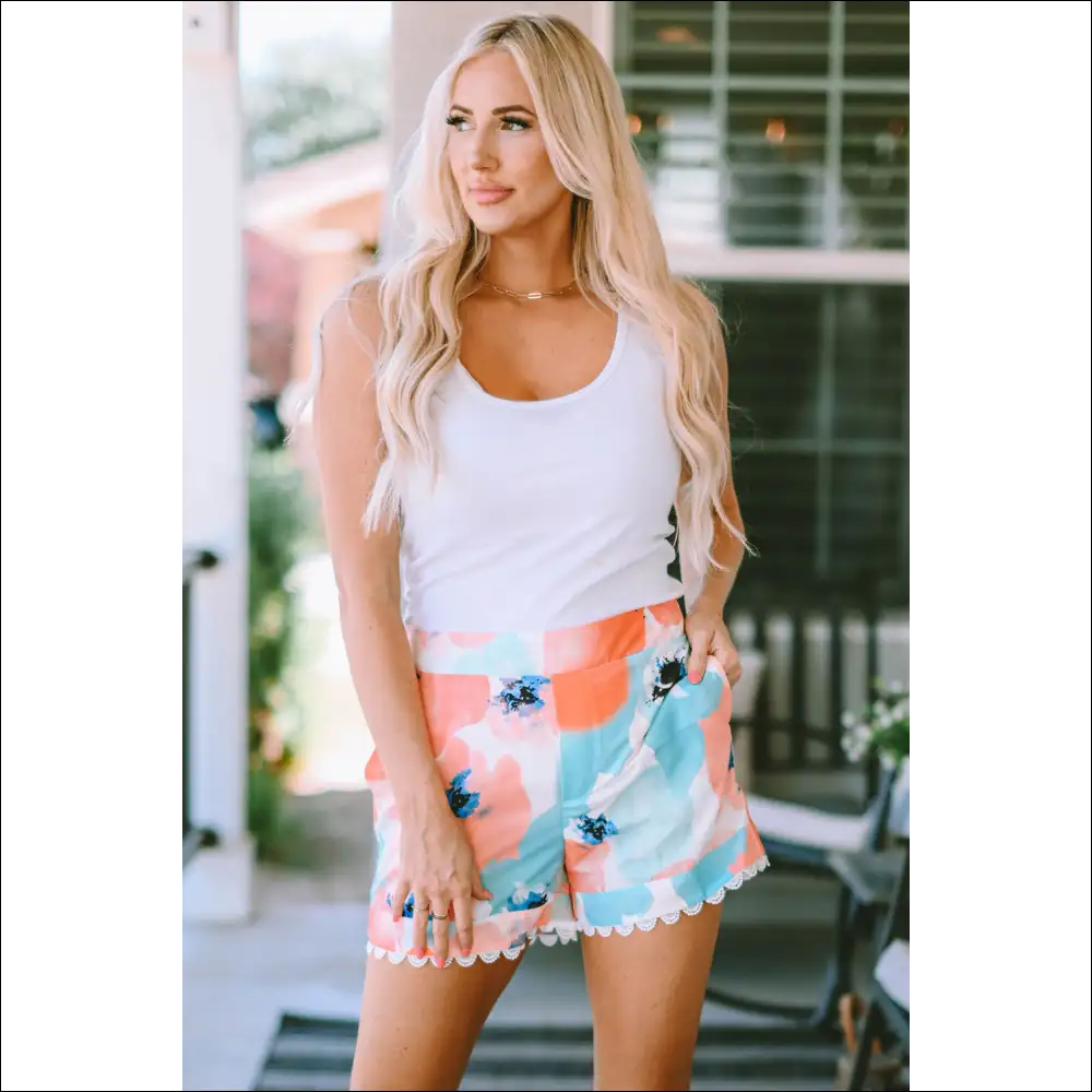 Printed Lace Trim Shorts with Pockets - on Sale Worldwide Shipping