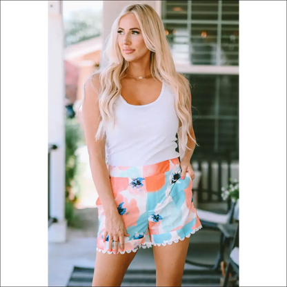 Printed Lace Trim Shorts with Pockets - on Sale Worldwide Shipping