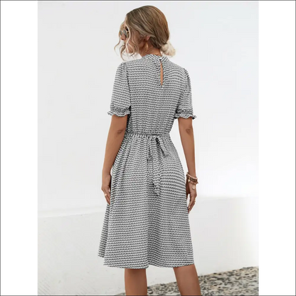 Printed Mock Neck Flounce Sleeve Dress - Dresses on Sale Worldwide Shipping