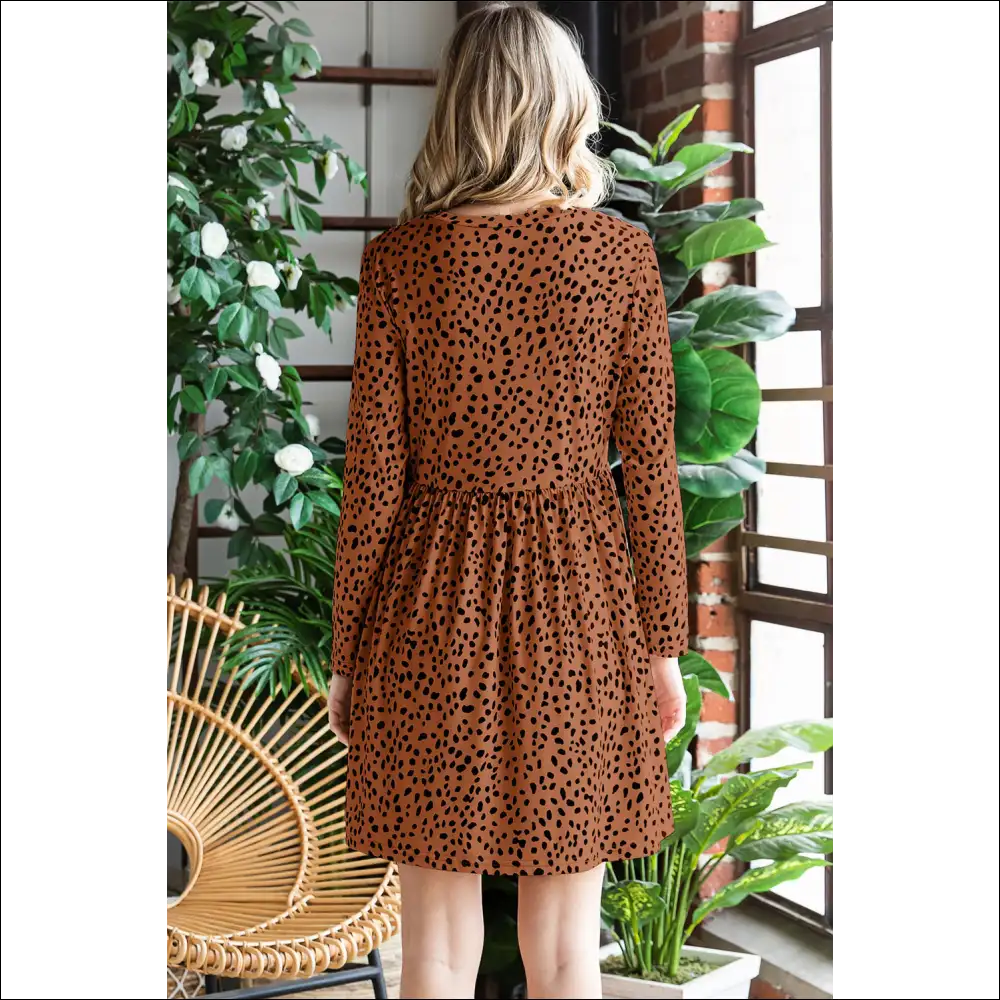 Chic Printed Round Neck Long Sleeve Dress - Dresses on Sale Worldwide Shipping