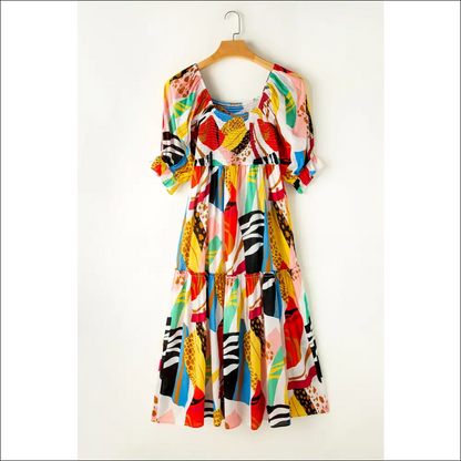 Chic Printed Square Neck Midi Dress - Dresses on Sale Worldwide Shipping