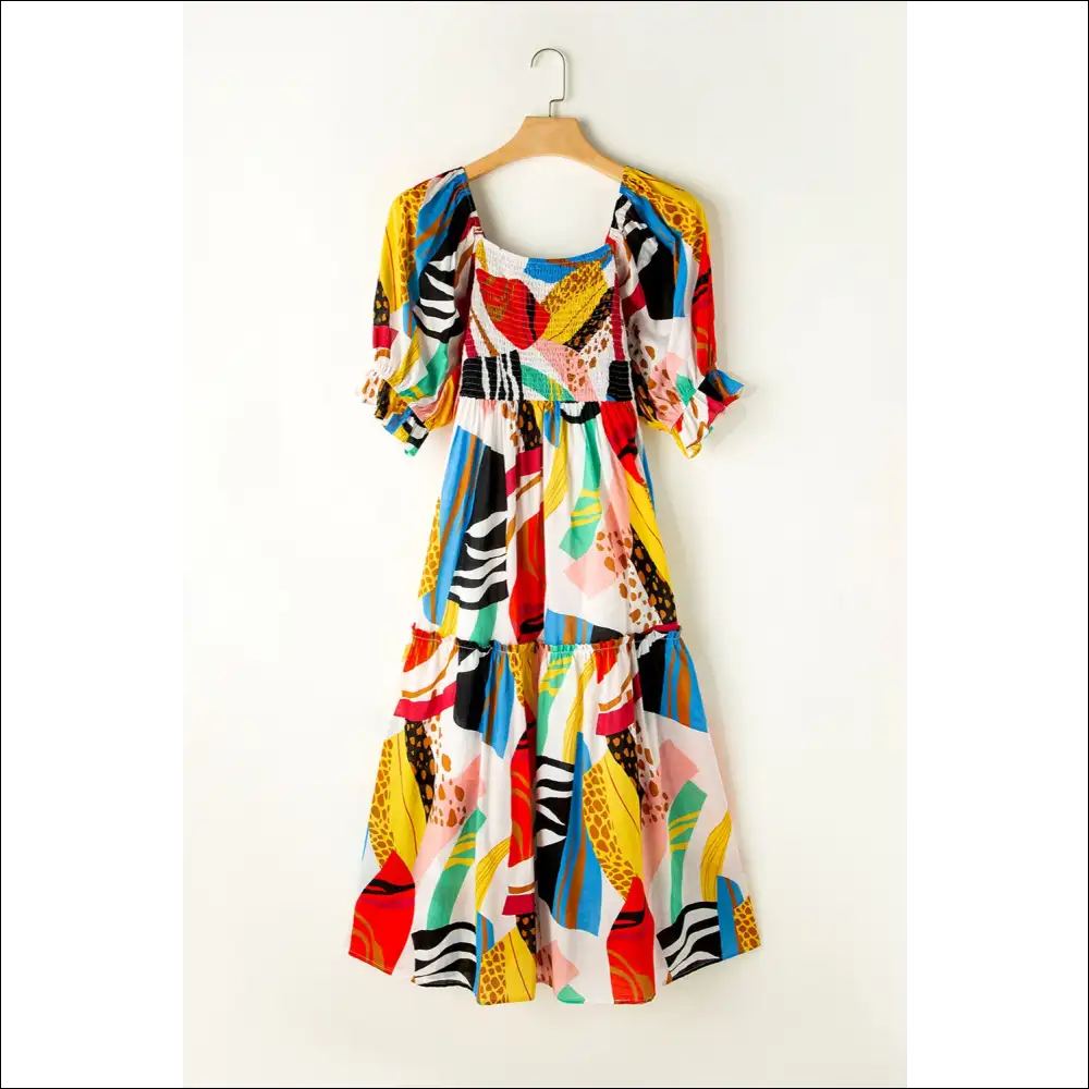 Chic Printed Square Neck Midi Dress - Yellow / s - Dresses on Sale Worldwide Shipping