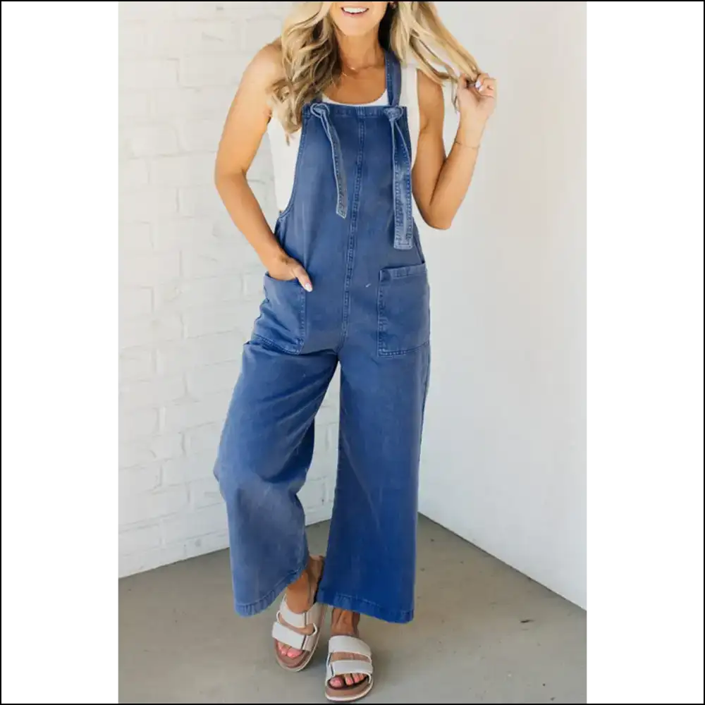 Prussian Blue Wide Leg Denim Jumpsuit: Pants Optional! 👖 Needful Things - s - Jumpsuits & Rompers on Sale Worldwide Shipping