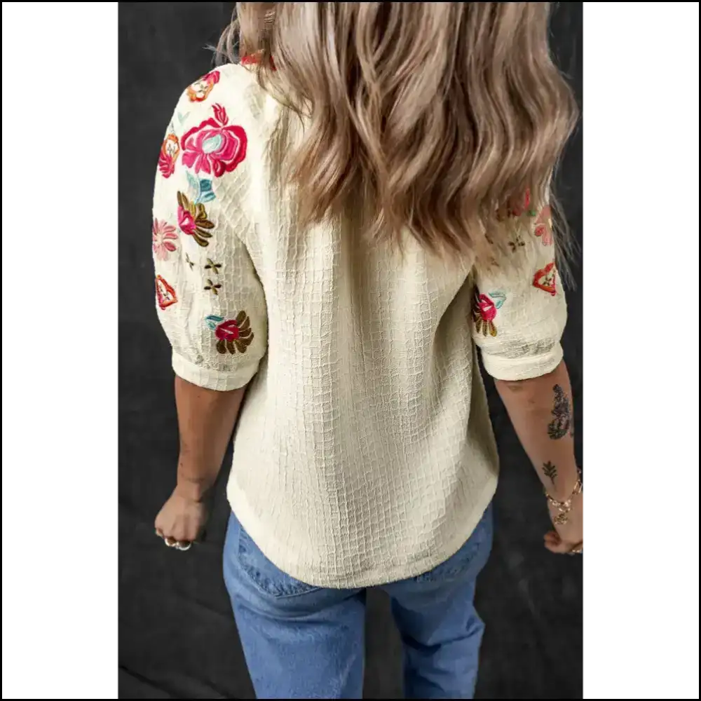 Puff there it Is! White Floral Embroidered Blouse 🌼 Needful Things - Blouses on Sale Worldwide Shipping