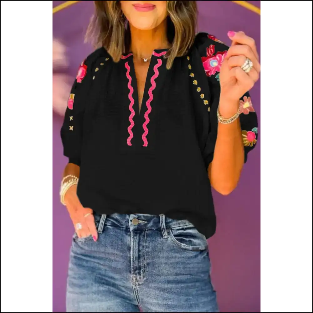 Puff there it Is! White Floral Embroidered Blouse 🌼 Needful Things - Black / s - Blouses on Sale Worldwide Shipping