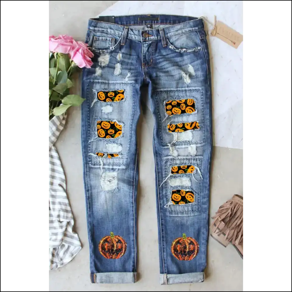 Pumpkin Distressed Straight Jeans: Strut Like Nobody’s Watching! 🍂👖 - Jeans on Sale Worldwide Shipping