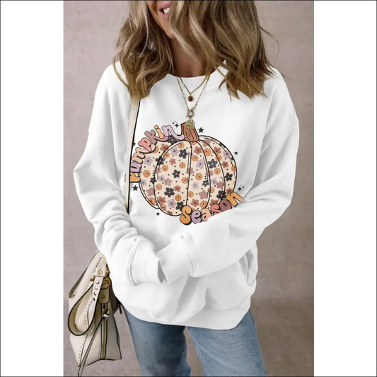 Pumpkin Spice & Everything Nice Long Sleeve Sweatshirt - White / Xl - Sweatshirts Hoodies on Sale Worldwide Shipping
