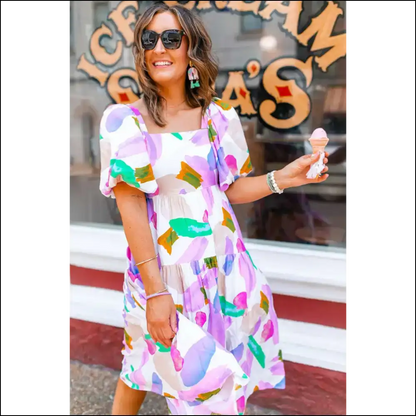 Purple Abstract Midi Dress: Goddess or just Fabulous? ✨ Needful Things - Dresses on Sale Worldwide Shipping