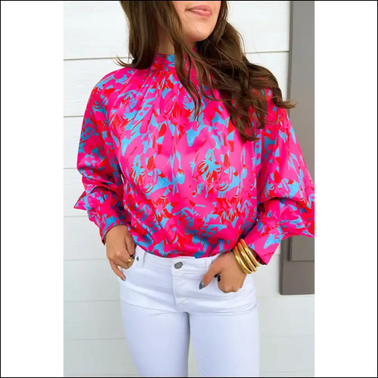 Purple Abstract Puff Sleeve Blouse: Warning May Cause Stares - s - Blouses on Sale Worldwide Shipping