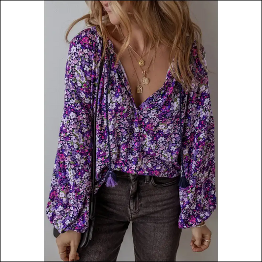 Purple Boho Ditsy Floral: from Wallflower to Wildflower 💜🌼 Needful Things - Blouses on Sale Worldwide Shipping
