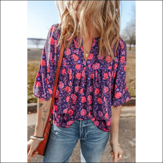 Purple Floral Puff Blouse Head Turner - s - Blouses on Sale Worldwide Shipping