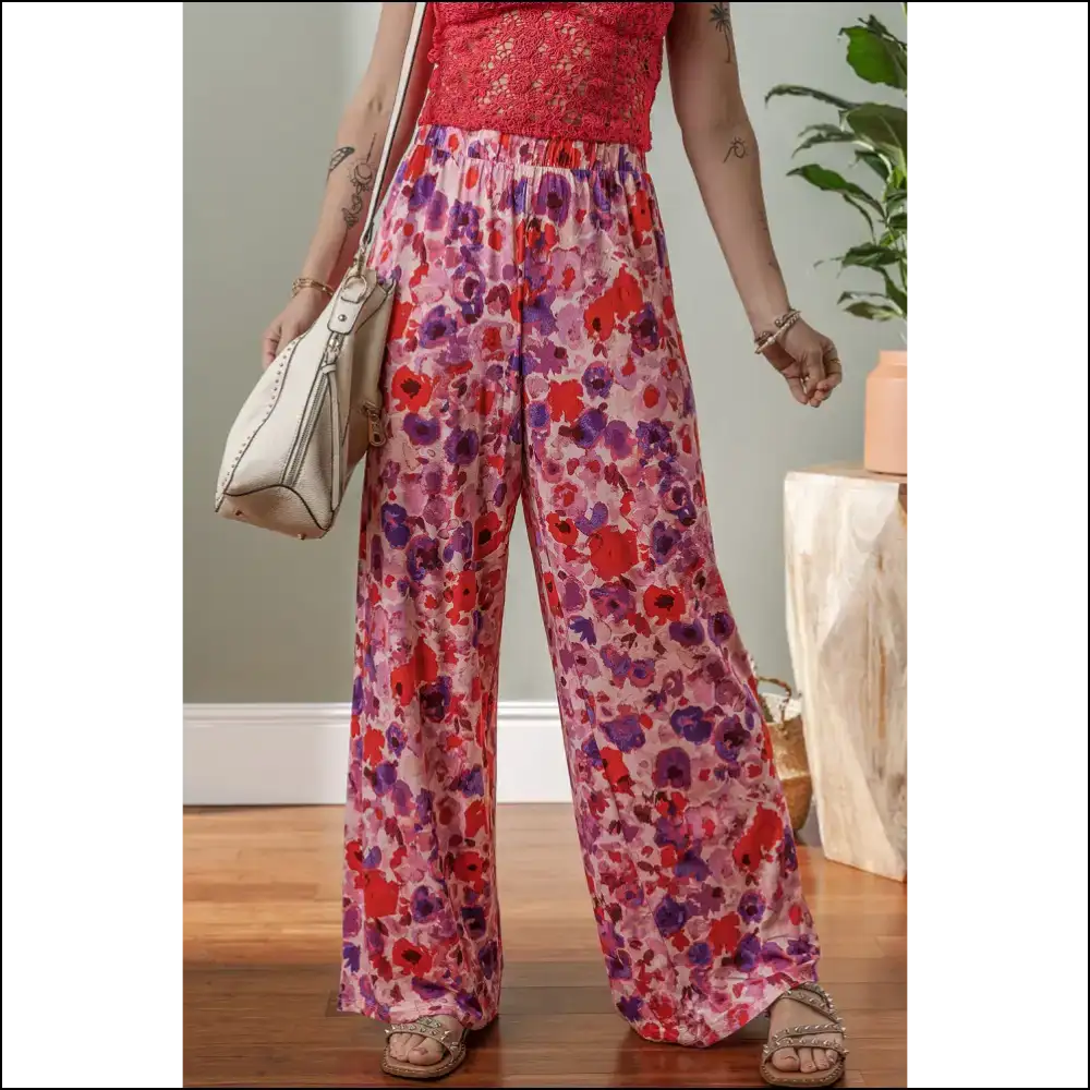 Purple Floral Wide Leg Pants: Needful Things’ Fab Prisons 💜🌸 - Pants on Sale Worldwide Shipping