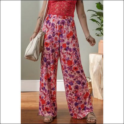Purple Floral Wide Leg Pants: Needful Things’ Fab Prisons 💜🌸 - Pants on Sale Worldwide Shipping