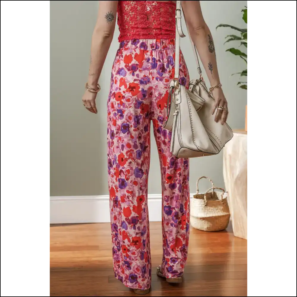 Purple Floral Wide Leg Pants: Needful Things’ Fab Prisons 💜🌸 - Pants on Sale Worldwide Shipping