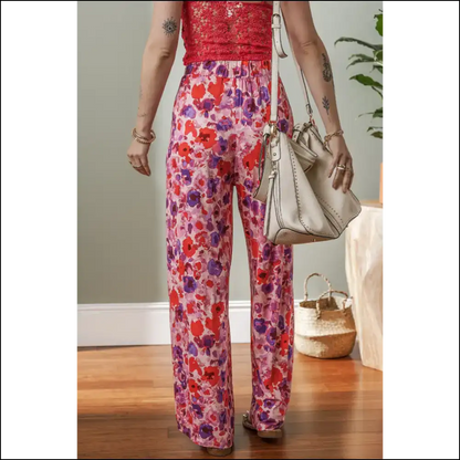 Purple Floral Wide Leg Pants: Needful Things’ Fab Prisons 💜🌸 - Pants on Sale Worldwide Shipping