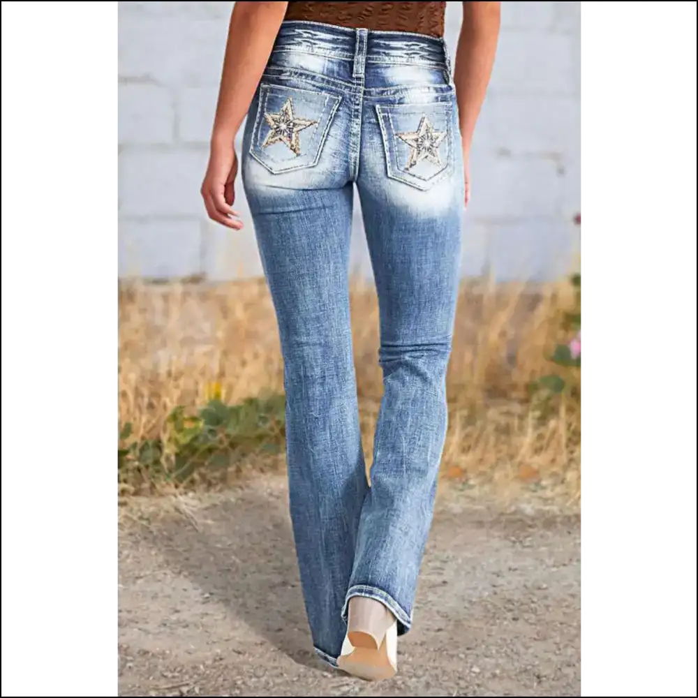 Put your Pants on the Stars with Starry Nights Bootcut Jeans! 🌌✨ - Jeans on Sale Worldwide Shipping