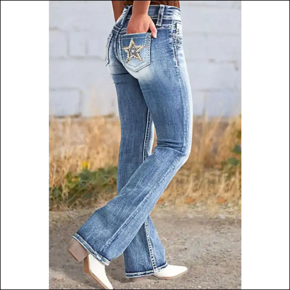 Put your Pants on the Stars with Starry Nights Bootcut Jeans! 🌌✨ - Jeans on Sale Worldwide Shipping
