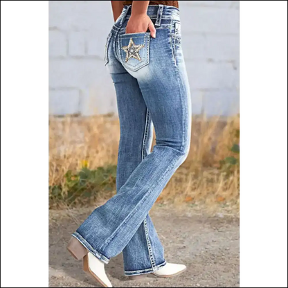 Put your Pants on the Stars with Starry Nights Bootcut Jeans! 🌌✨ - Jeans on Sale Worldwide Shipping
