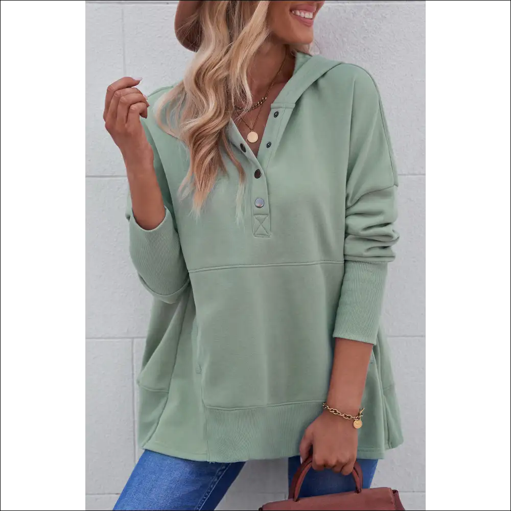 Chic Quarter-snap Dropped Shoulder Hoodie - Sage / s - Hoodies Sweatshirts & on Sale Worldwide Shipping