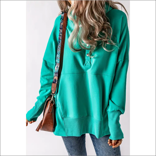 Chic Quarter-snap Dropped Shoulder Hoodie - Teal / l - Hoodies Sweatshirts & on Sale Worldwide Shipping