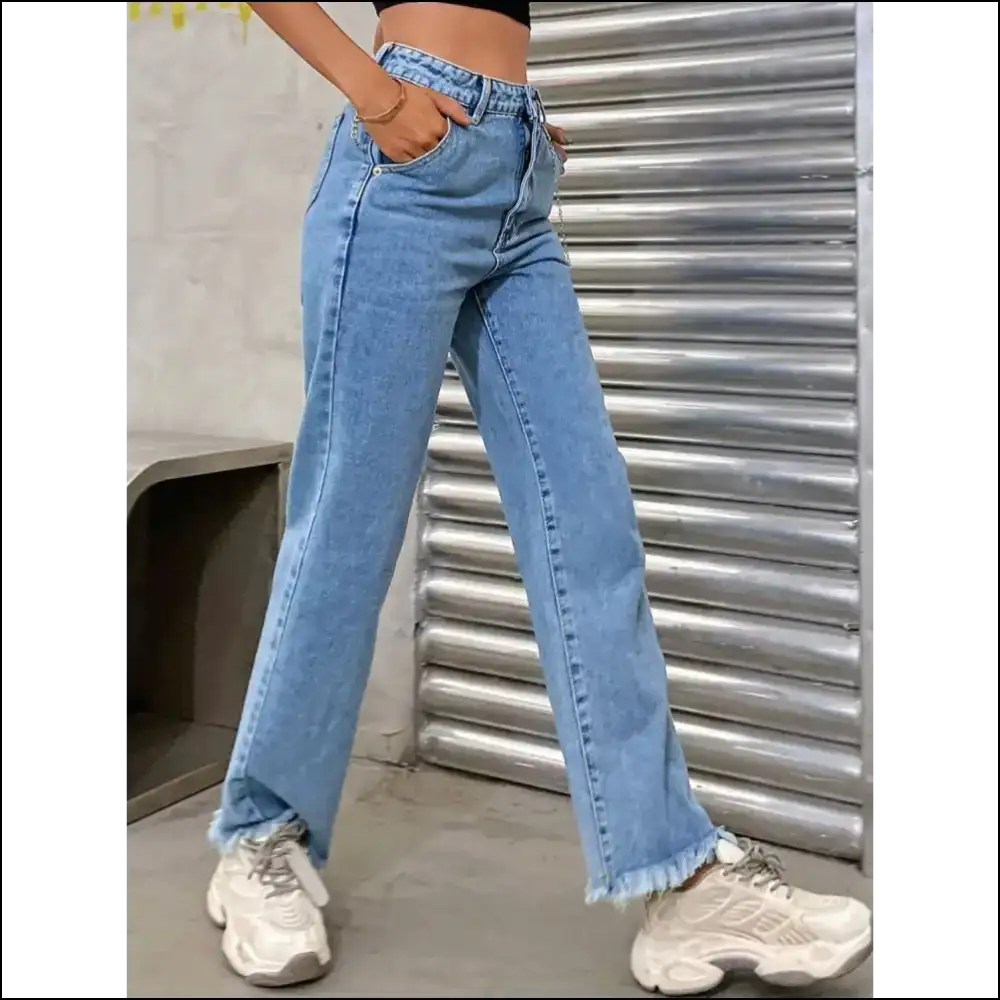 Raw Hem Pocketed Jeans: Because who Doesn’t Want to Look this Chic Af? 😏✨ - Jeans on Sale Worldwide Shipping