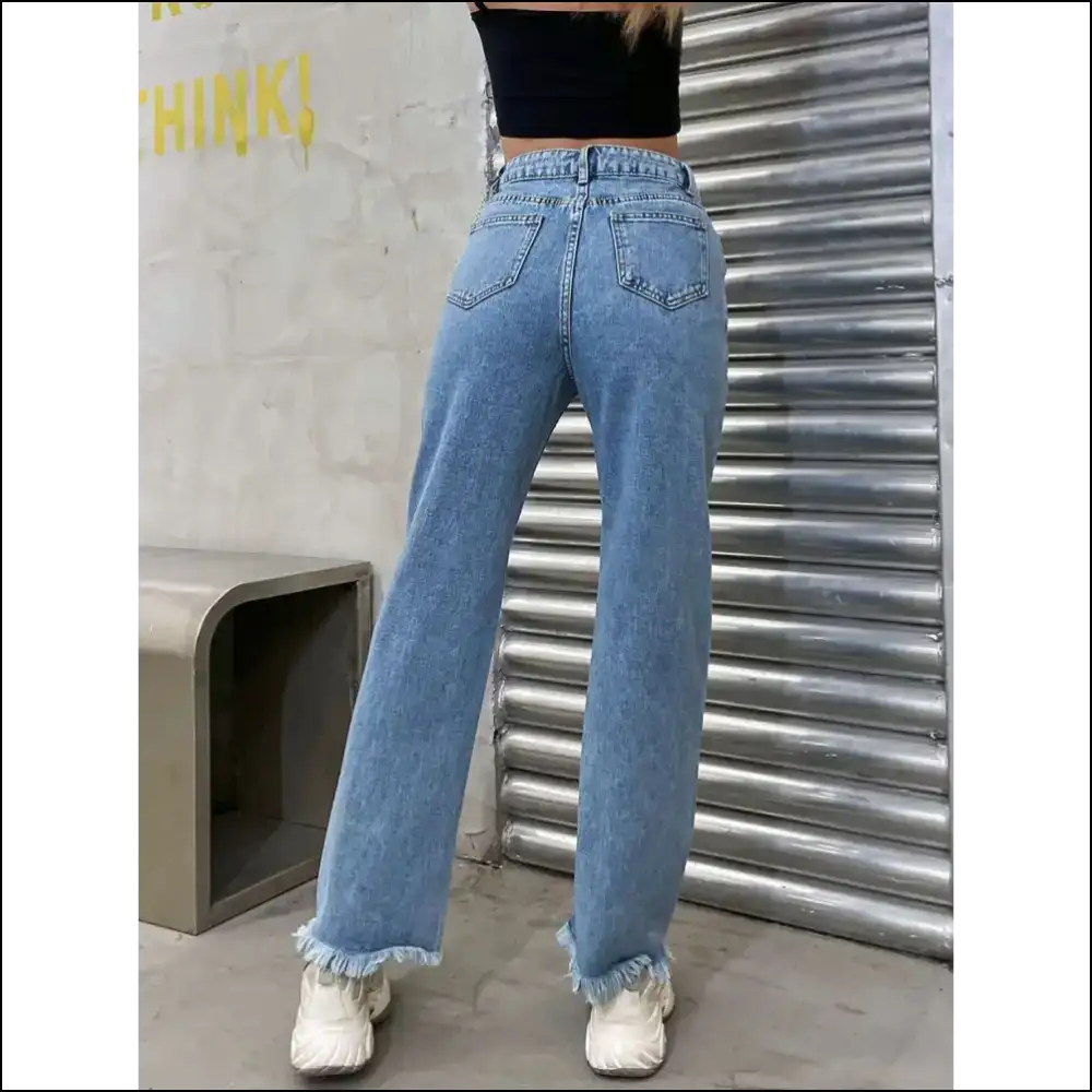 Raw Hem Pocketed Jeans: Because who Doesn’t Want to Look this Chic Af? 😏✨ - Jeans on Sale Worldwide Shipping