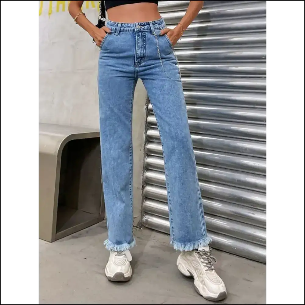 Raw Hem Pocketed Jeans: Because who Doesn’t Want to Look this Chic Af? 😏✨ - Jeans on Sale Worldwide Shipping
