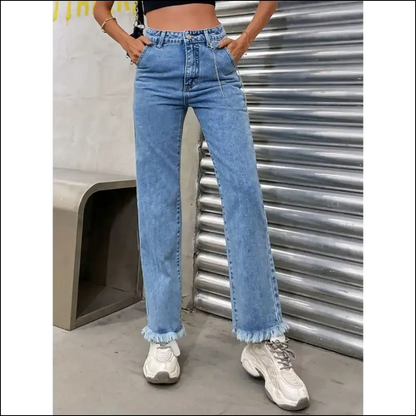 Raw Hem Pocketed Jeans: Because who Doesn’t Want to Look this Chic Af? 😏✨ - Jeans on Sale Worldwide Shipping
