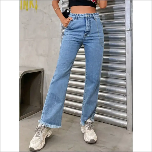 Raw Hem Pocketed Jeans: Because who Doesn’t Want to Look this Chic Af? 😏✨ - Light / Xs - Jeans on Sale Worldwide Shipping