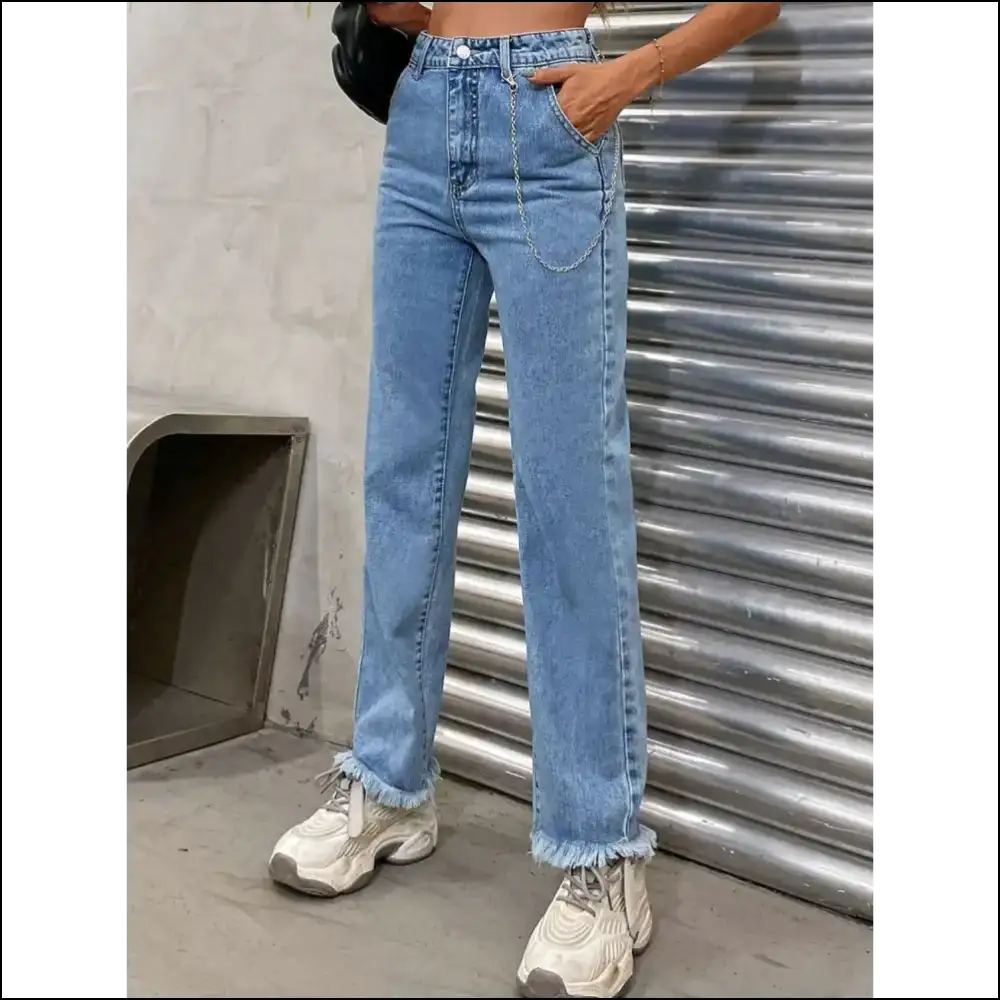 Raw Hem Pocketed Jeans: Because who Doesn’t Want to Look this Chic Af? 😏✨ - Jeans on Sale Worldwide Shipping