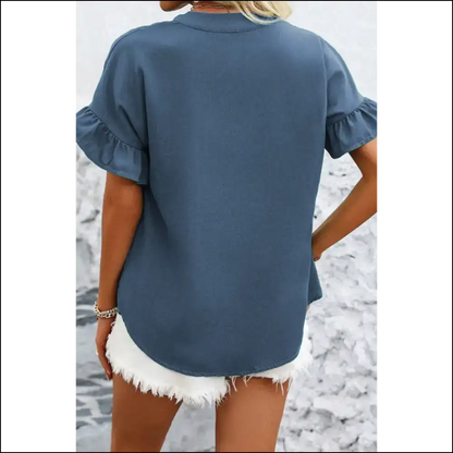 Real Teal Ruffle Ruched Riot: Needful Things Shirt 🎽 - Blouses on Sale Worldwide Shipping