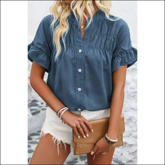 Real Teal Ruffle Ruched Riot: Needful Things Shirt 🎽 - s - Blouses on Sale Worldwide Shipping