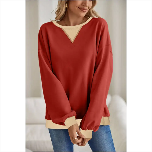Red Clay Color Block: from Zero to Fashion Hero! 🤩 - s - Sweatshirts & Hoodies on Sale Worldwide Shipping