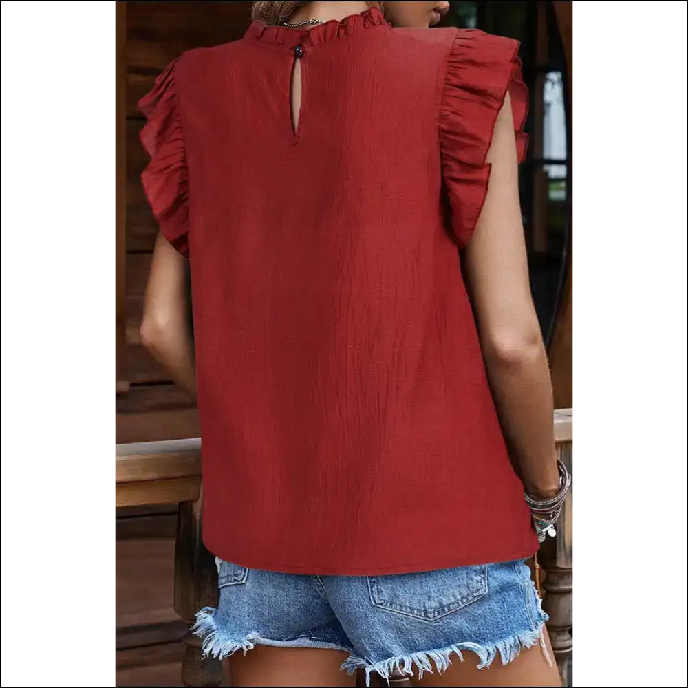 Red Dahlia Frill Neck: Needful Things’ Sleeveless Scream! 💀 - Shirts Tank Tops on Sale Worldwide Shipping