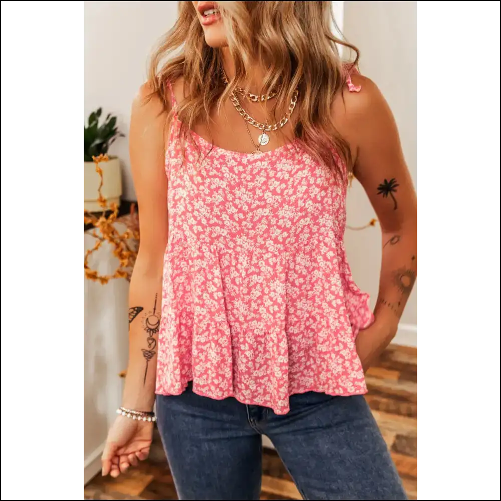 Red Floral Adjustable Strap Babydoll: Goddess Mode Activated 🔥 Needful Things - s - Camisoles Tank Tops on Sale Worldwide Shipping