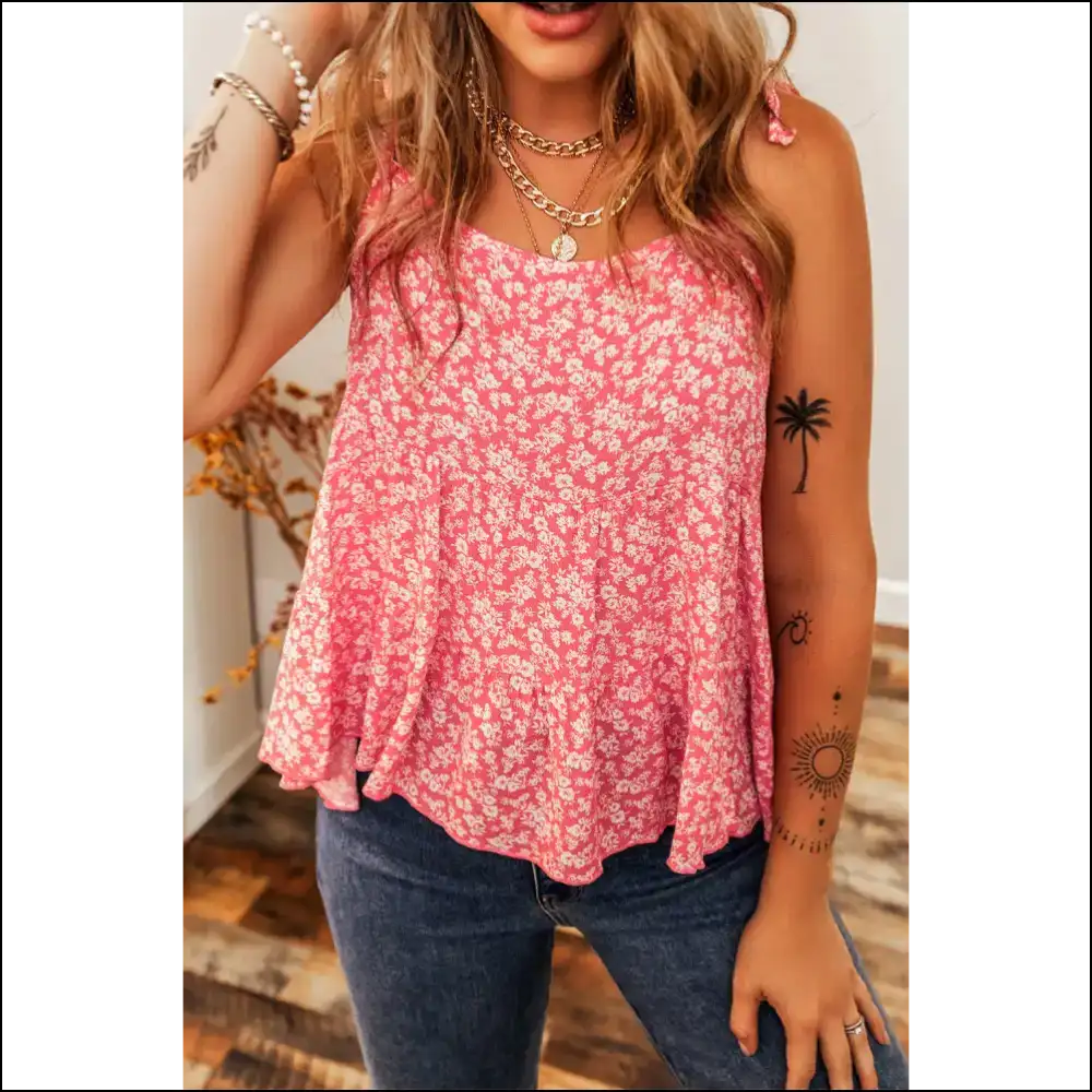 Red Floral Adjustable Strap Babydoll: Goddess Mode Activated 🔥 Needful Things - Camisoles Tank Tops on Sale Worldwide Shipping