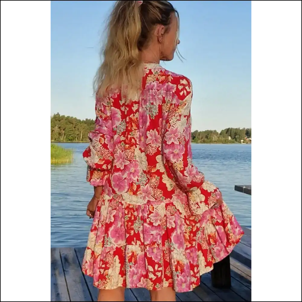 Red Floral Babydoll Mini Dress: Goddess 🌸 Needful Things - Short Dresses on Sale Worldwide Shipping