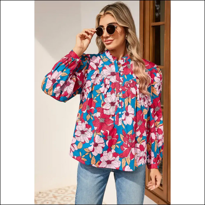 Red Floral Balloon Sleeve Blouse: Bloomin’ Gorgeous! 🌹 Needful Things - Blouses on Sale Worldwide Shipping