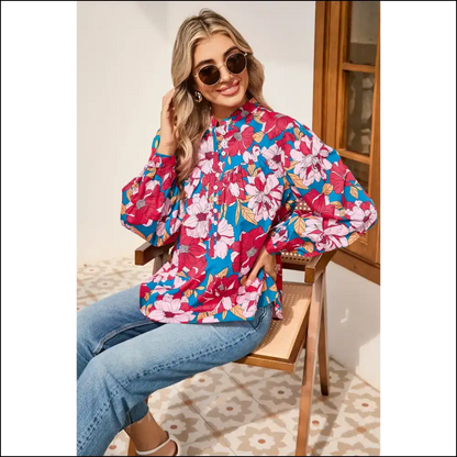 Red Floral Balloon Sleeve Blouse: Bloomin’ Gorgeous! 🌹 Needful Things - Blouses on Sale Worldwide Shipping