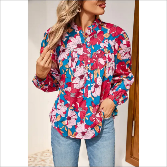 Red Floral Balloon Sleeve Blouse: Bloomin’ Gorgeous! 🌹 Needful Things - s - Blouses on Sale Worldwide Shipping