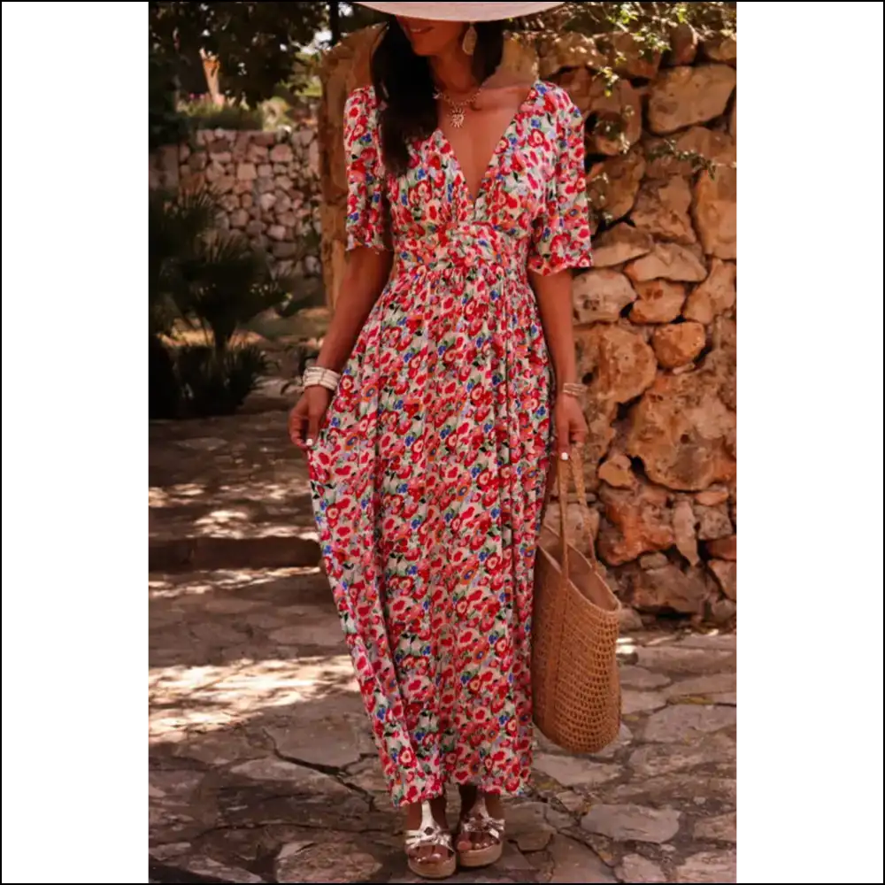 Red Floral Maxi Dress: Needful Things Goddess 🌹💀 - Dresses on Sale Worldwide Shipping