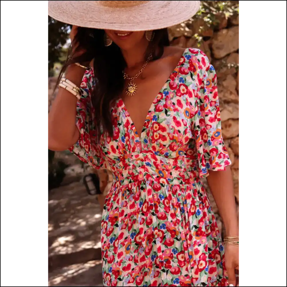 Red Floral Maxi Dress: Needful Things Goddess 🌹💀 - Dresses on Sale Worldwide Shipping